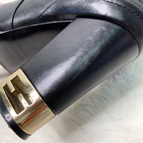 Fendi Women's Ankle Black Zip Leather Heeled Boots Size 36 - Picture 6 of 15